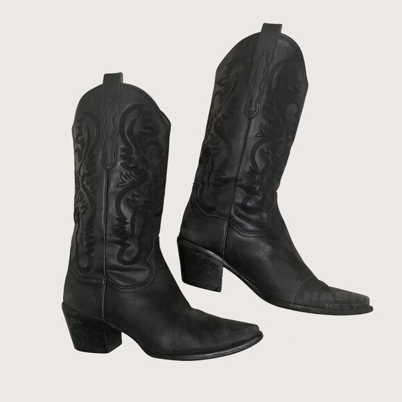Jeffrey Campbell Dagget Black Western Boots 9 | Washed Leather, Embroidered $325 - Picture 2 of 13